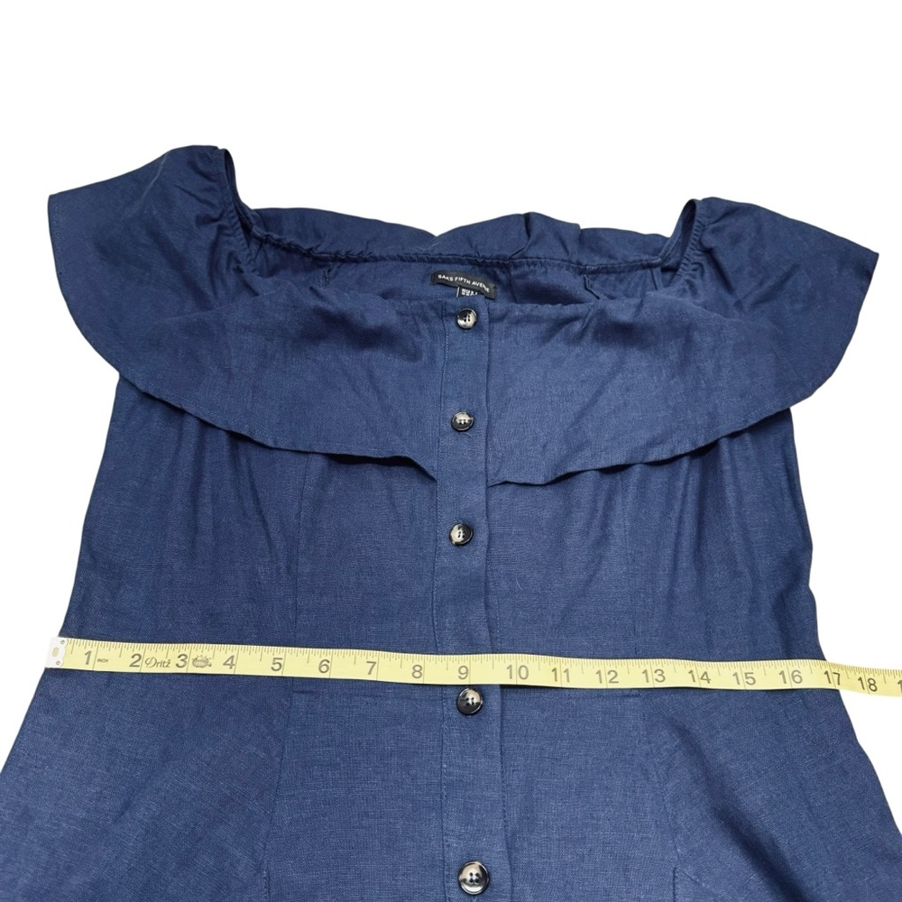Saks Fifth Avenue Linen Off Shoulder Dress Size 14 Blue Sustainable Cottagecore - Picture 9 of 10